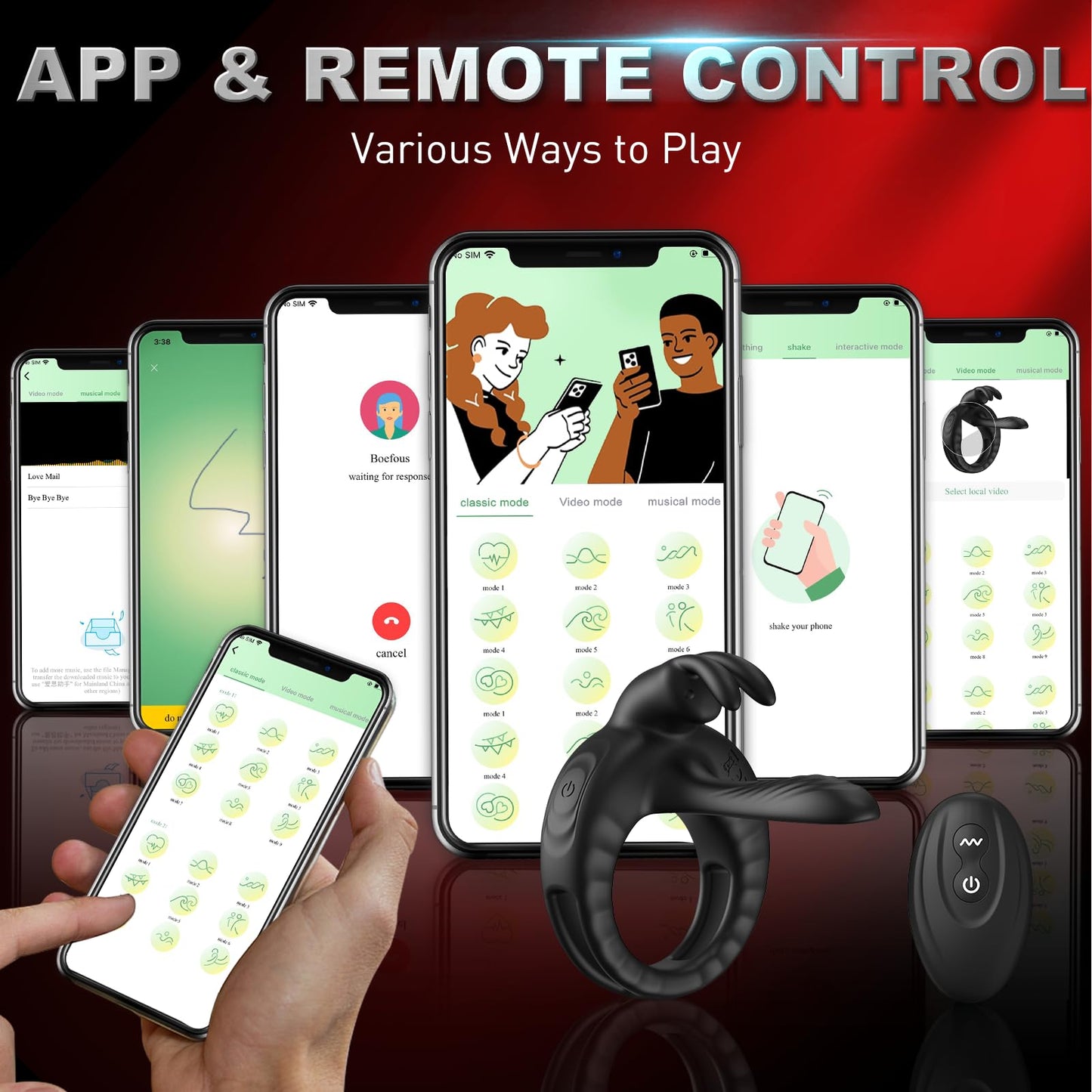 Sexeeg Bunny Ring III Vibrating Cock Ring Penis Ring with APP, Couples Sex Toys Vibrators 