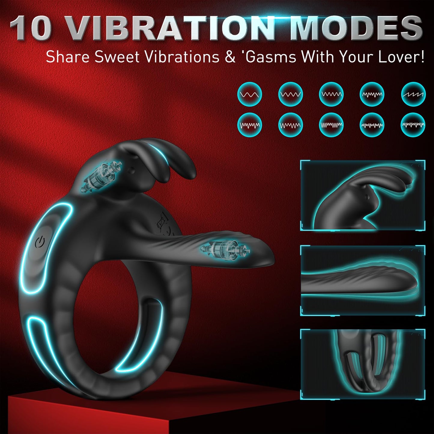 Sexeeg Bunny Ring III Vibrating Cock Ring Penis Ring with APP, Couples Sex Toys Vibrators 