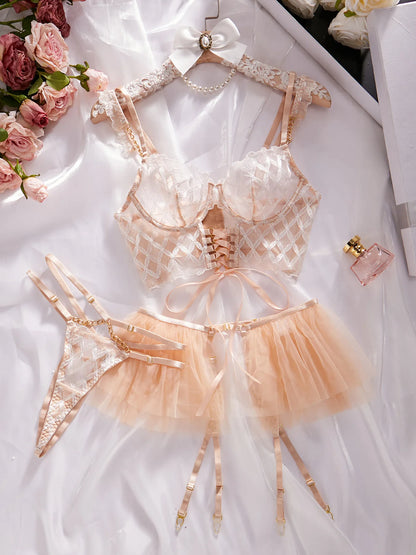 3pcs Sexy Lingerie Romantic Seductive Intamite Wear Attractive Chest Suspenders Onlyfans Kit Lace Bra Set