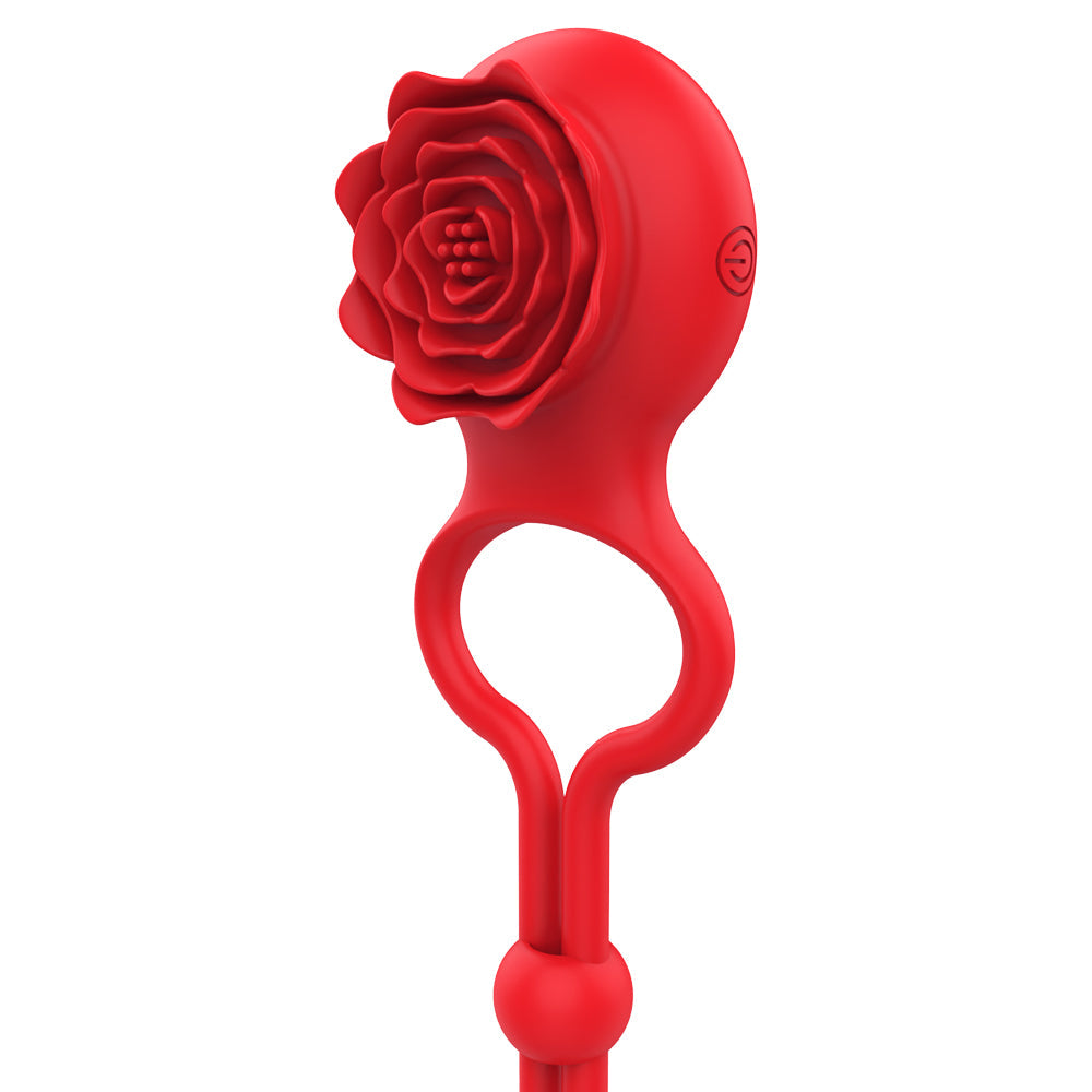 Sexeeg Rose Ring Locking Vibrating Penis Ring Couple Toy 