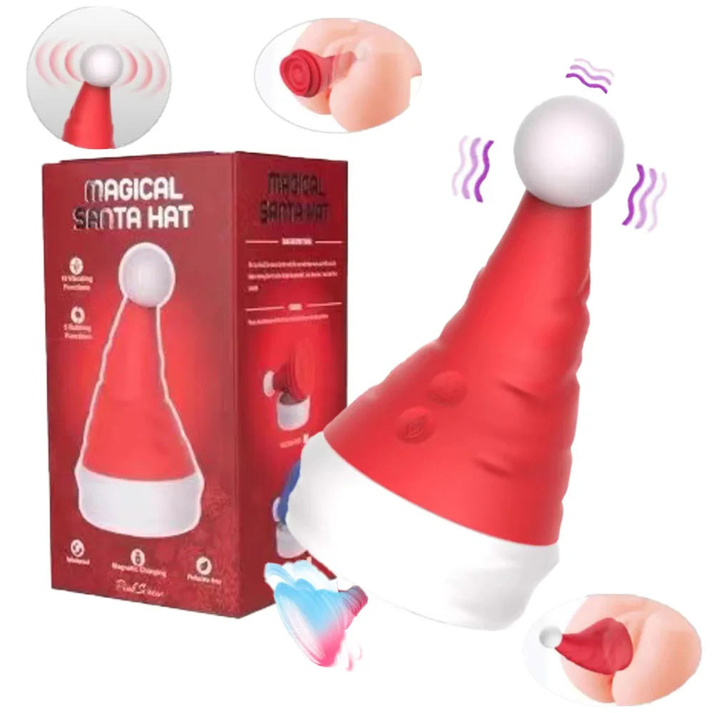 Sexeeg Santa Hat Vibrator 15 Speed Cunnilingus Masturbator Clit G-Spot Stimulator For Christmas 