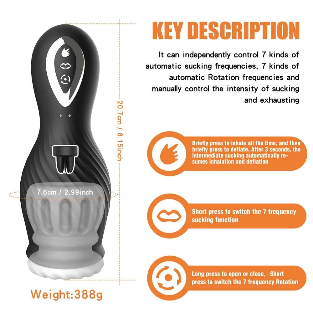 Sexeeg Dragon Suction Rotating Trainer Male Masturbators Oral Vaginal Penis Vibrator