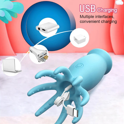 Remote Control Octopus Dildo Vibrator 10 Modes Vibrating Butt Plug Sucking Massager