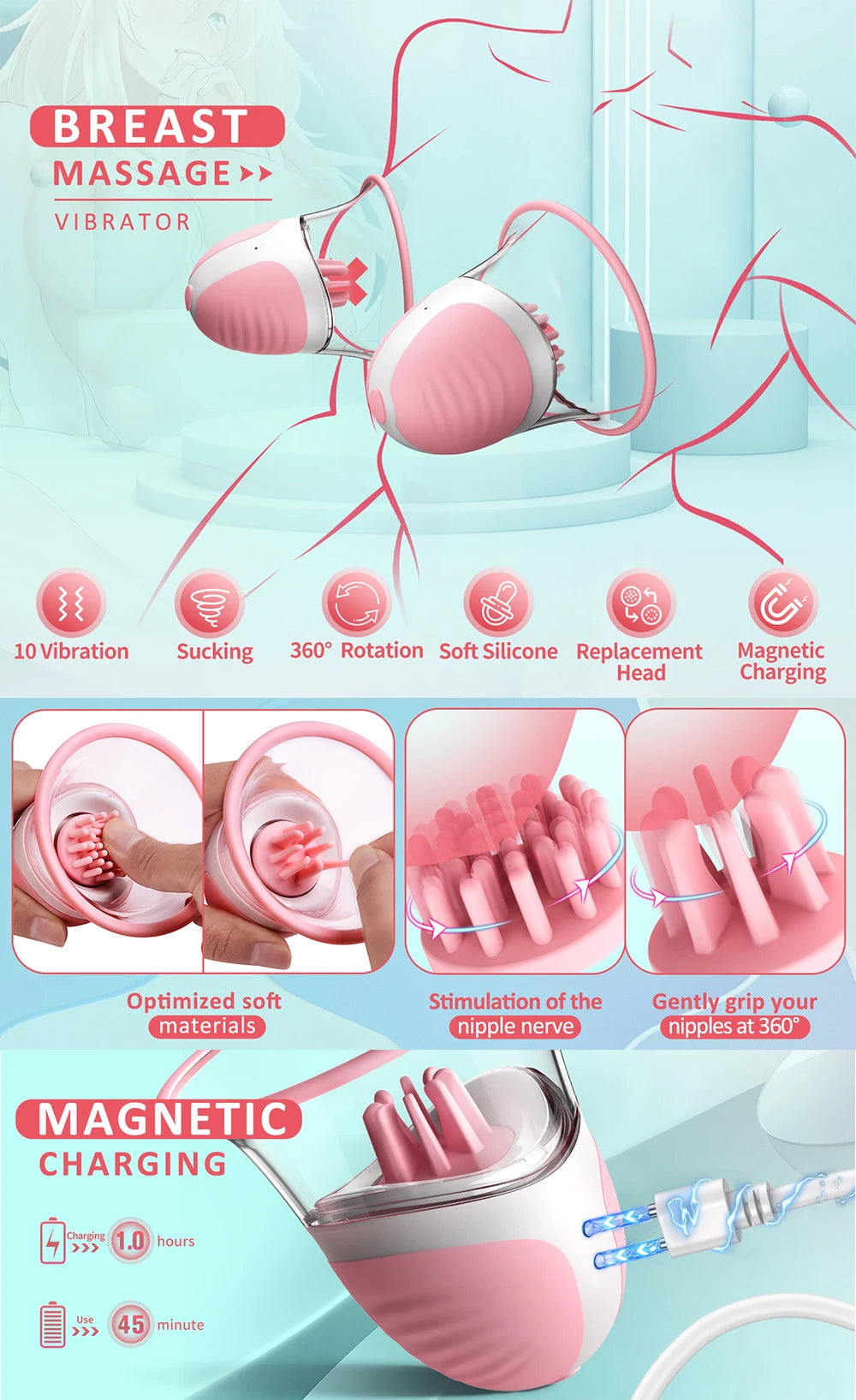 Breast Enlargement Sucking Vibrator Vacuum Pump Sucker for Women 