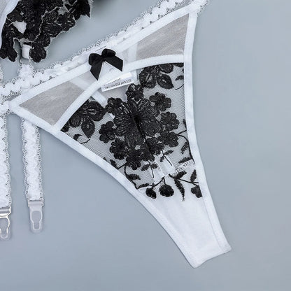 Erotic Sexy Lingerie With Stocking Romantic Floral Underwear Bra Bilizna Set Lace Attractive Onlyfans