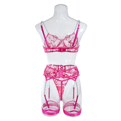 4 Pieces Erotic Underwear Lace Bra Exotic Sets Porn Fancy Sensual Luxury Lingerie
