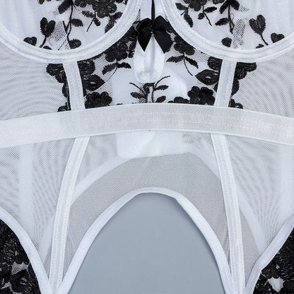 Erotic Sexy Lingerie With Stocking Romantic Floral Underwear Bra Bilizna Set Lace Attractive Onlyfans