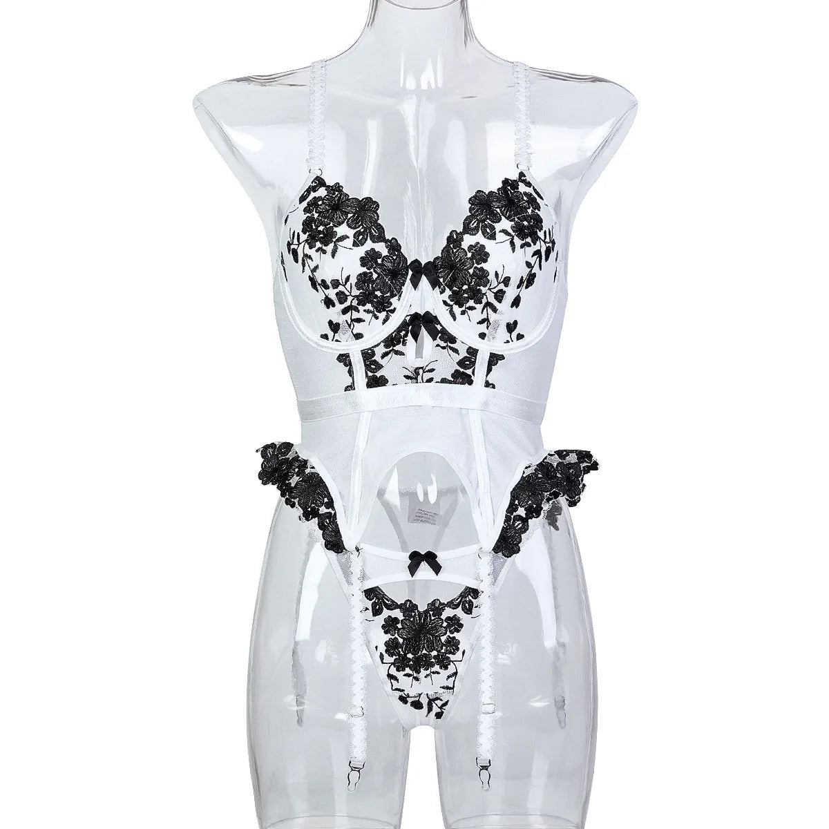 Erotic Sexy Lingerie With Stocking Romantic Floral Underwear Bra Bilizna Set Lace Attractive Onlyfans