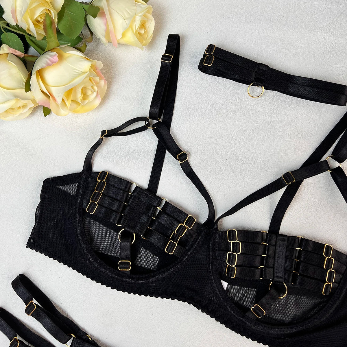 5 Piece Sexy Lingerie Naked Women Costume Hollow Underwear Uncensored Sensual Open Bra