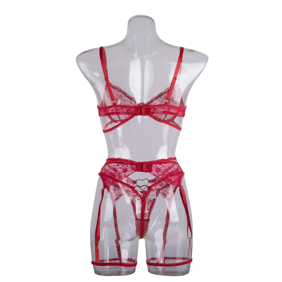Red Lingerie Sexy Bra And Panty Set 3-Pieces Luxury Lace Fancy Underwear