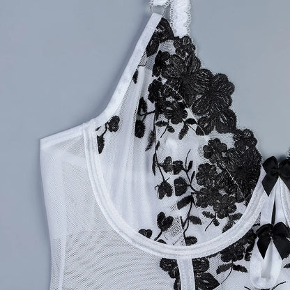 Erotic Sexy Lingerie With Stocking Romantic Floral Underwear Bra Bilizna Set Lace Attractive Onlyfans