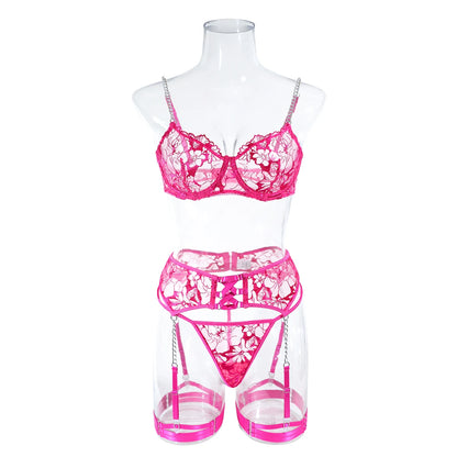 4 Pieces Erotic Underwear Lace Bra Exotic Sets Porn Fancy Sensual Luxury Lingerie