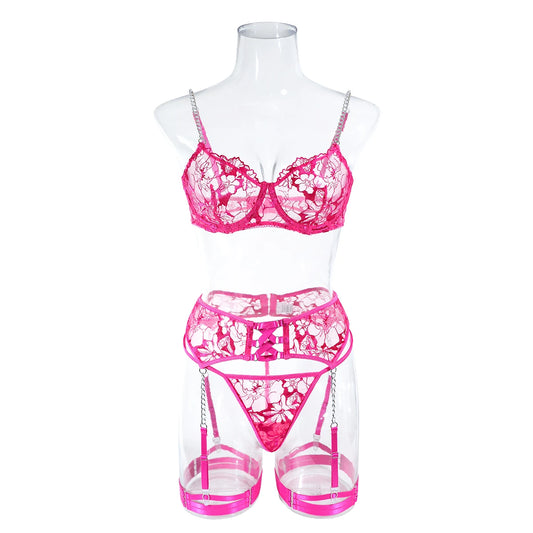 4 Pieces Erotic Underwear Lace Bra Exotic Sets Porn Fancy Sensual Luxury Lingerie
