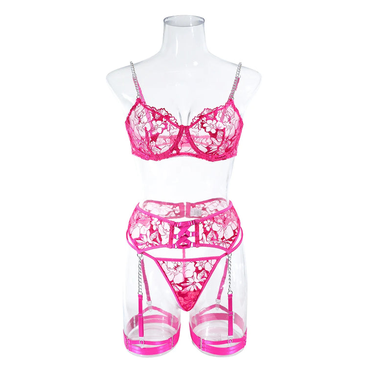 Sexeeg Luxury Floral Lace Lingerie — 4-Piece Set
