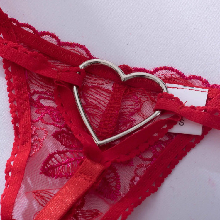 Sexeeg Scarlet Heart Lace Lingerie Set — 3-Piece Bra & Panty