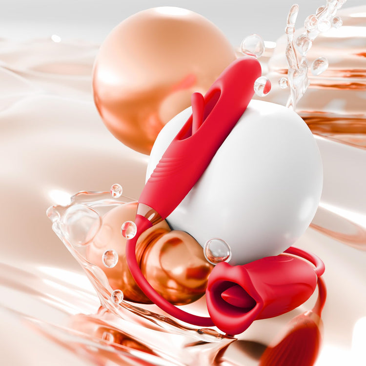 Sexeeg Rose Muncher Lip Tongue Suction Vibrator With Patting Dildo Vibrator 