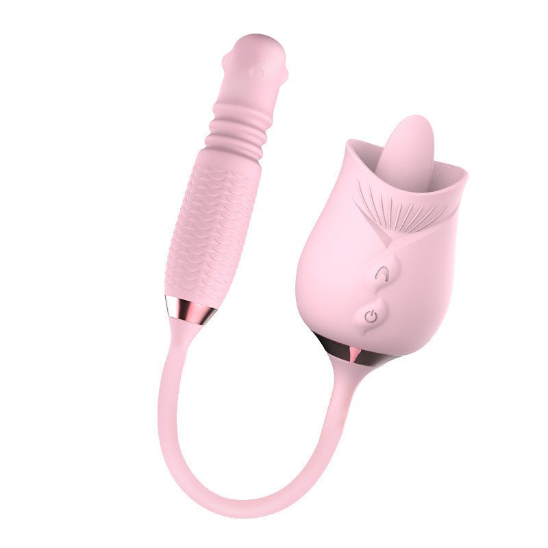Sexeeg Purple Rose Toy Rotating Pearls Telescopic Tongue-licking Vibrator 