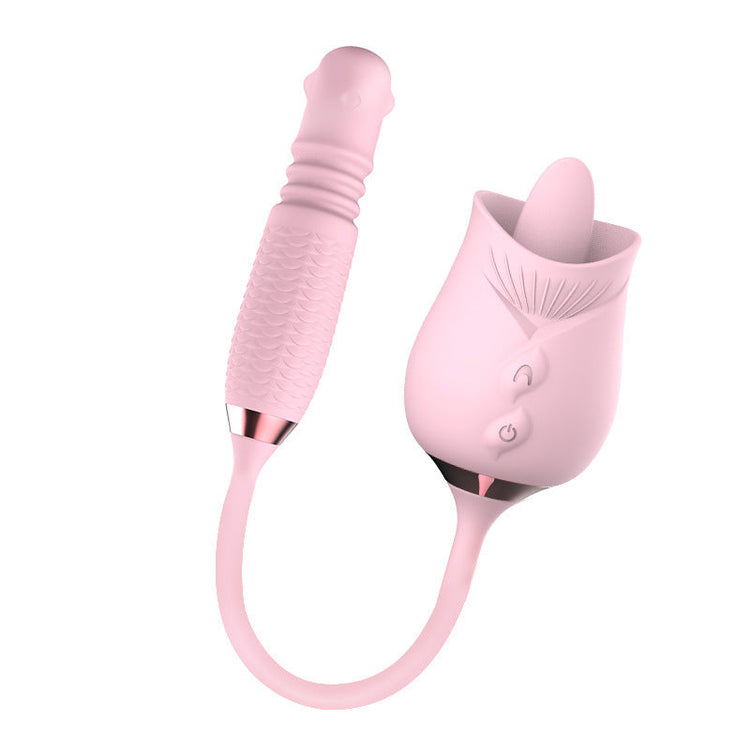 Sexeeg Purple Rose Toy Rotating Pearls Telescopic Tongue-licking Vibrator 