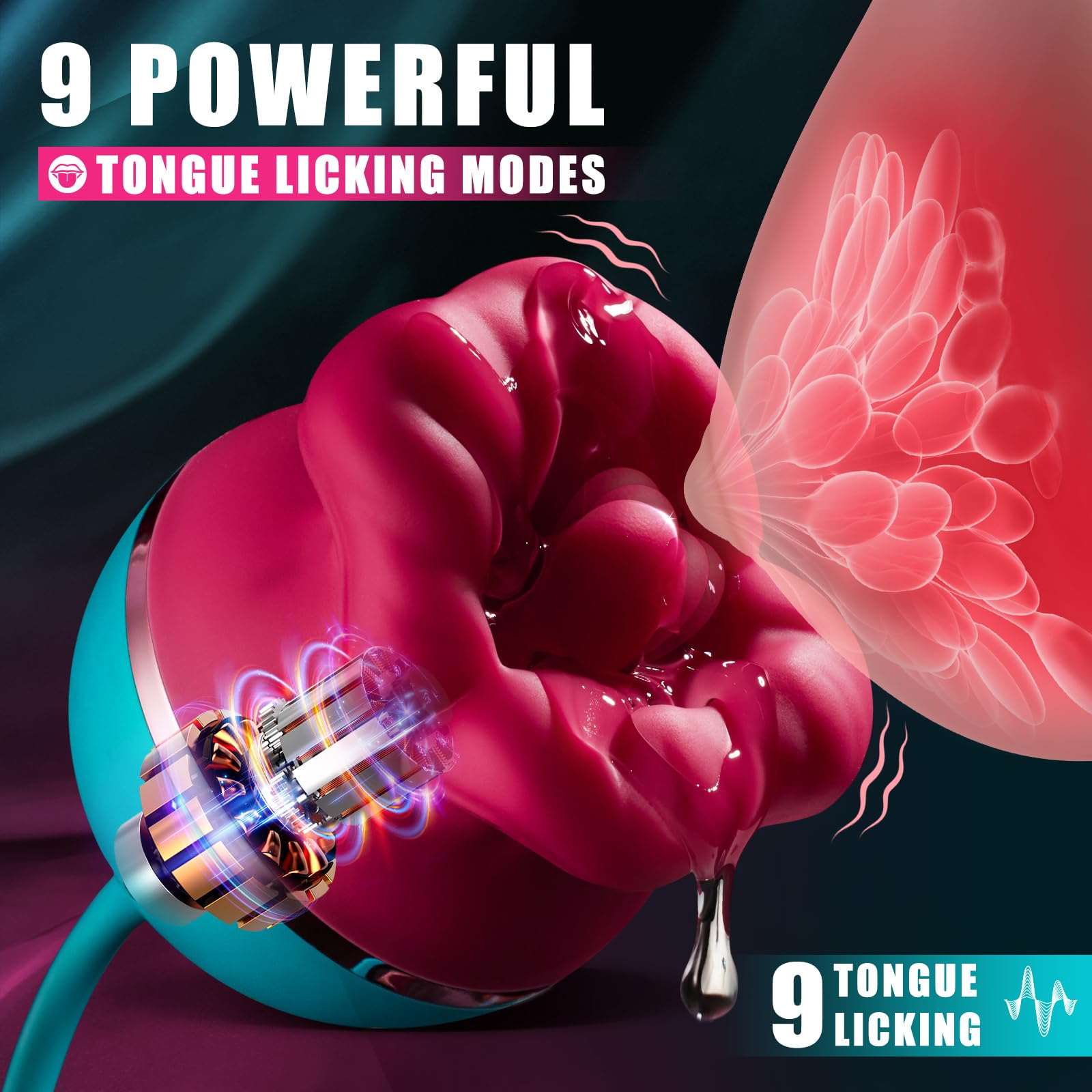 Sexeeg Big Mouth 3in1 Rose shaped Vibrator With 9 Tongue Licking & 6 Thrusting G Spot Dildo 