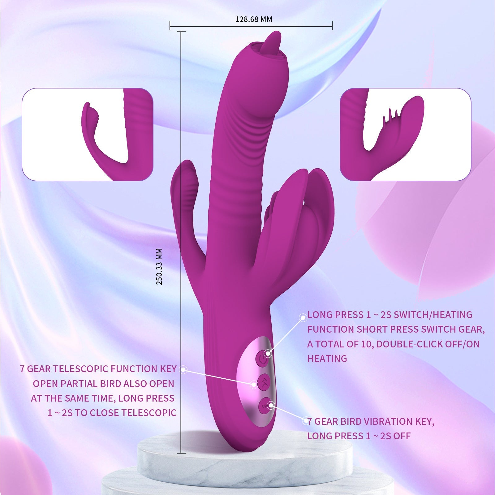 SexeegTrident 4-in-1 Heating Telescopic Swinging Tongue-licking Vibrator 