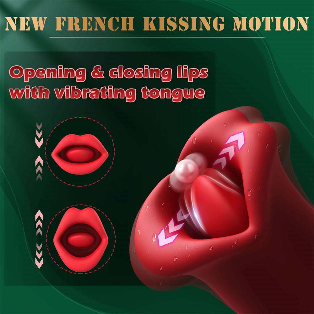 Sexeeg Rose Muncher Vibrator With Stick 10 Vibration Modes And 10 French Kissing Modes