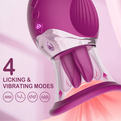 Sexeeg Rose Sex Toy 4 In1 Tongue Licking Thrusting G Spot Vibrator Clitoral Nipple Sucker Pump Stimulator 