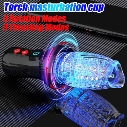 Sexeeg 4.0 Version Torch 9 *9 Thrusting Rotating Penis Stroker Male Rose Toy