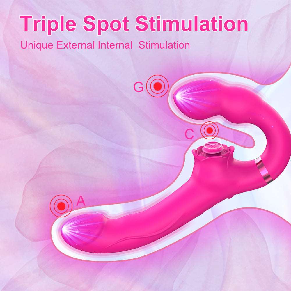 Sexeeg 3-in-1 Rose Clit Stimulator Dual Motor Shock Panty Vibrator 