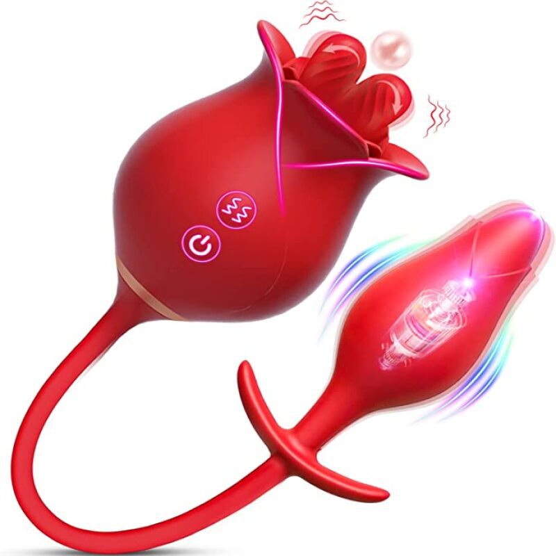 Sexeeg Romeo Double-pistil Tongue-licking Rose Toy With Vibrating Anal Plug