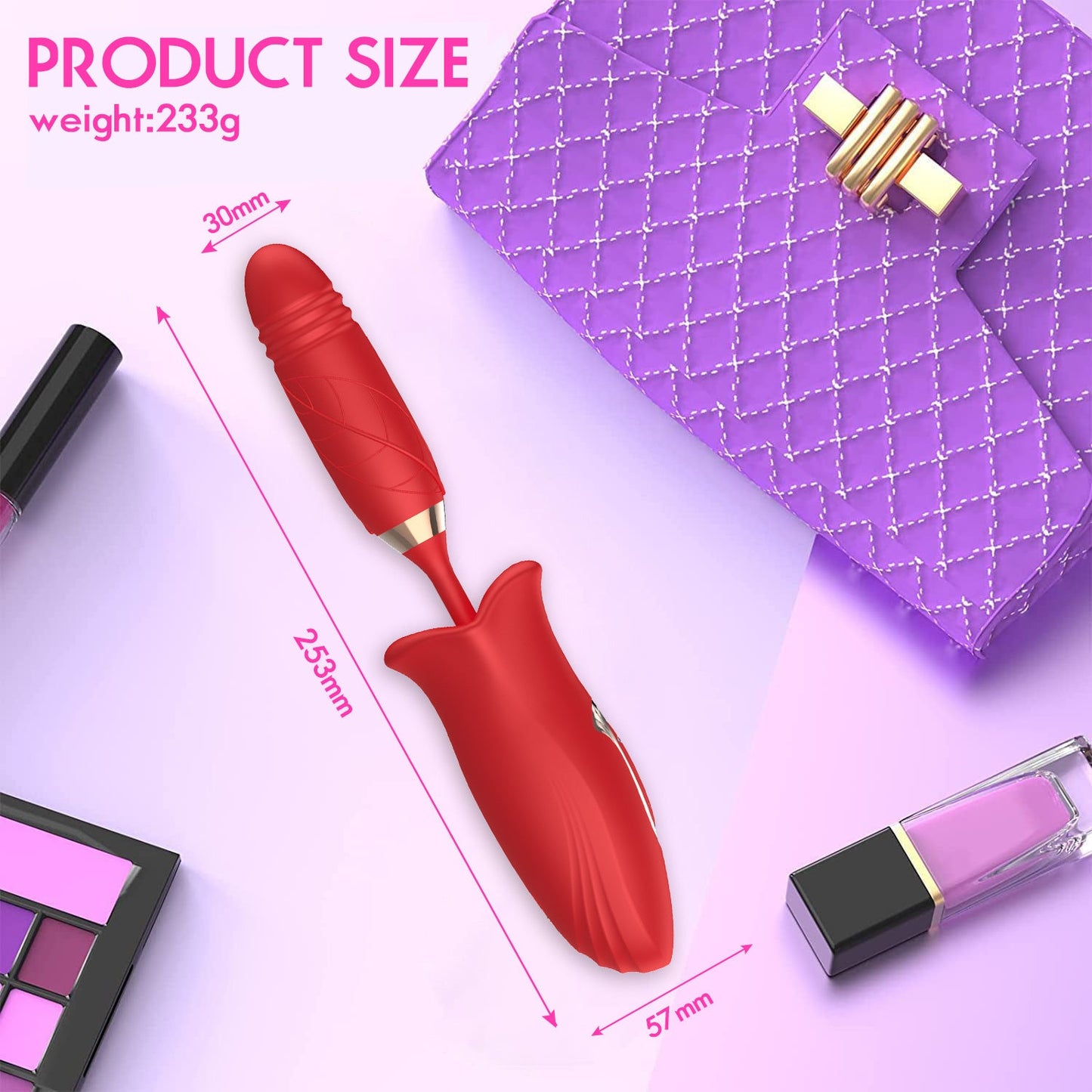 Sexeeg Rose Muncher Lip Tongue Suction Vibrator With Thrusting Dildo Vibrator 