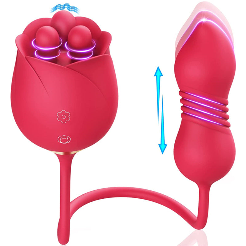 Sexeeg S475-7 4-in-1 Three Pistils Rose Toy With Telescopic Egg 