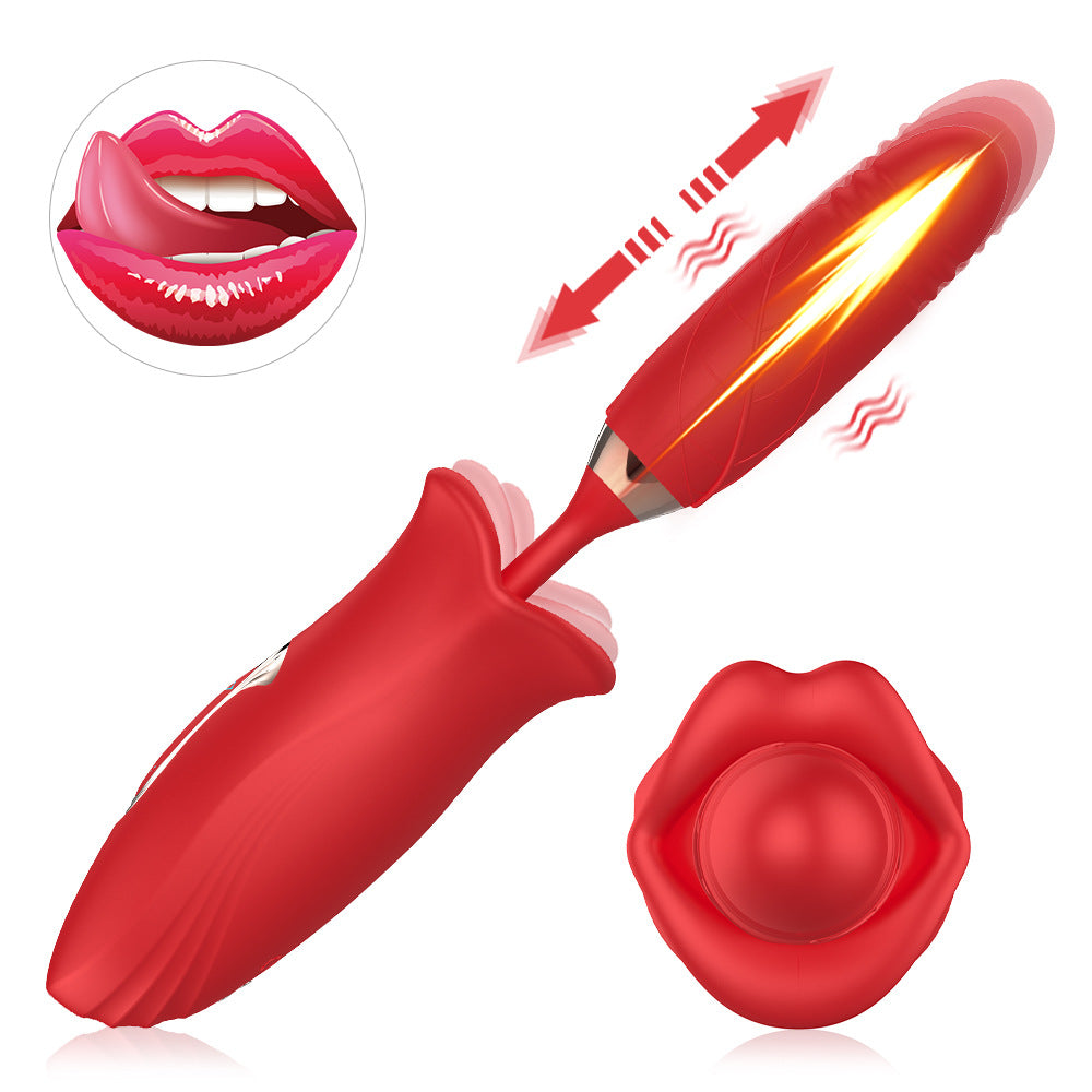 Sexeeg Rose Muncher Lip Tongue Suction Vibrator With Thrusting Dildo Vibrator 