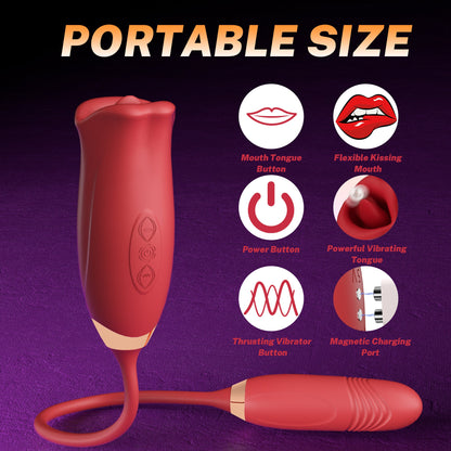 Sexeeg Rose Muncher Rose Kiss Tongue Vibrator With Thrusting Dildo Vibrator 