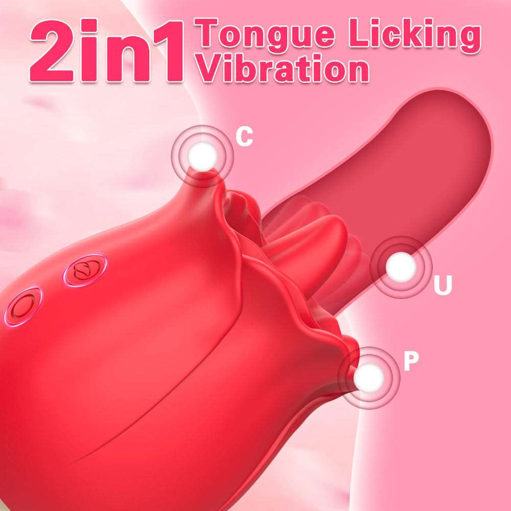 Sexeeg 2 In 1 Rose Clitoris Vibrator Tongue Licking Thrusting Vibrator Nipple Stimulator