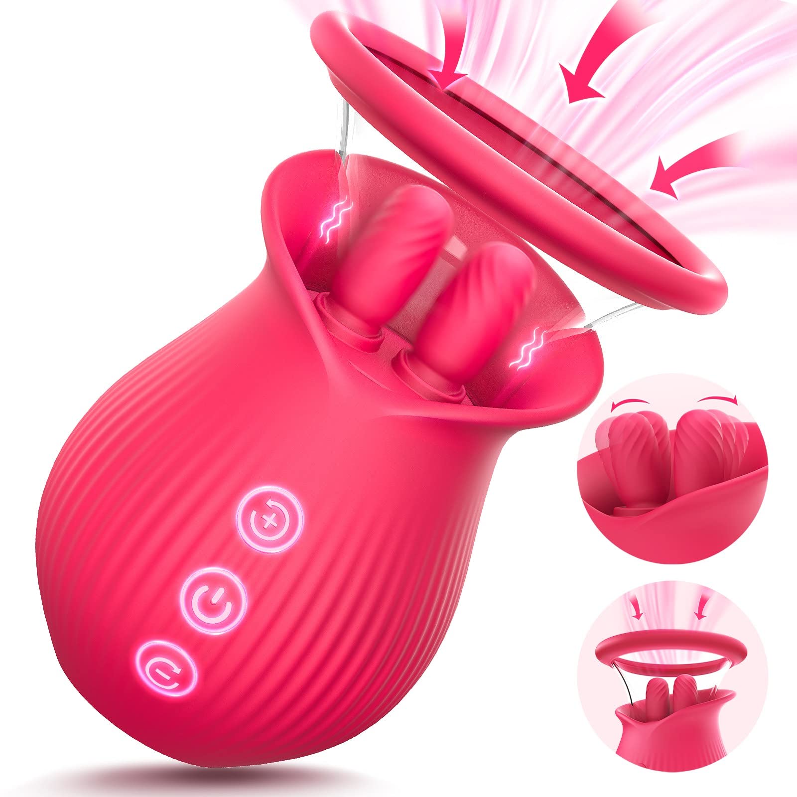 Sexeeg Rose Romeo - 3in1 Rose Sex Toy with 2 Suction Cups, Adult Toys Female Clitoral Nipple Vibrators with 10 Licking Sucking Vibrating 